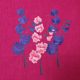 Ruby Pink Linen Tote Bag with Floral Embroidery Design | Perfect Beach, Date or Shopping Bag | Navy Blue Lining with Interior Pocket - RIMALINUM