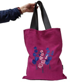 Ruby Pink Linen Tote Bag with Floral Embroidery Design | Perfect Beach, Date or Shopping Bag | Navy Blue Lining with Interior Pocket - RIMALINUM