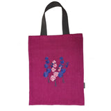 Ruby Pink Linen Tote Bag with Floral Embroidery Design | Perfect Beach, Date or Shopping Bag | Navy Blue Lining with Interior Pocket - RIMALINUM