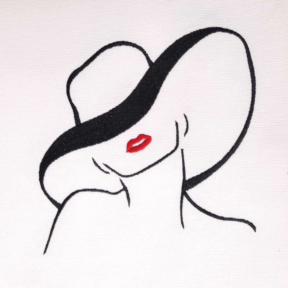 White Canvas Linen Summer Tote Bag with Stylish Lady in Hat Embroidery | Beach, Nigh Out or Travel Accessory - RIMALINUM