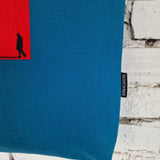 Blue Cotton Canvas Tote Bag with Embroidery and Removable Leather Handles - RIMALINUM
