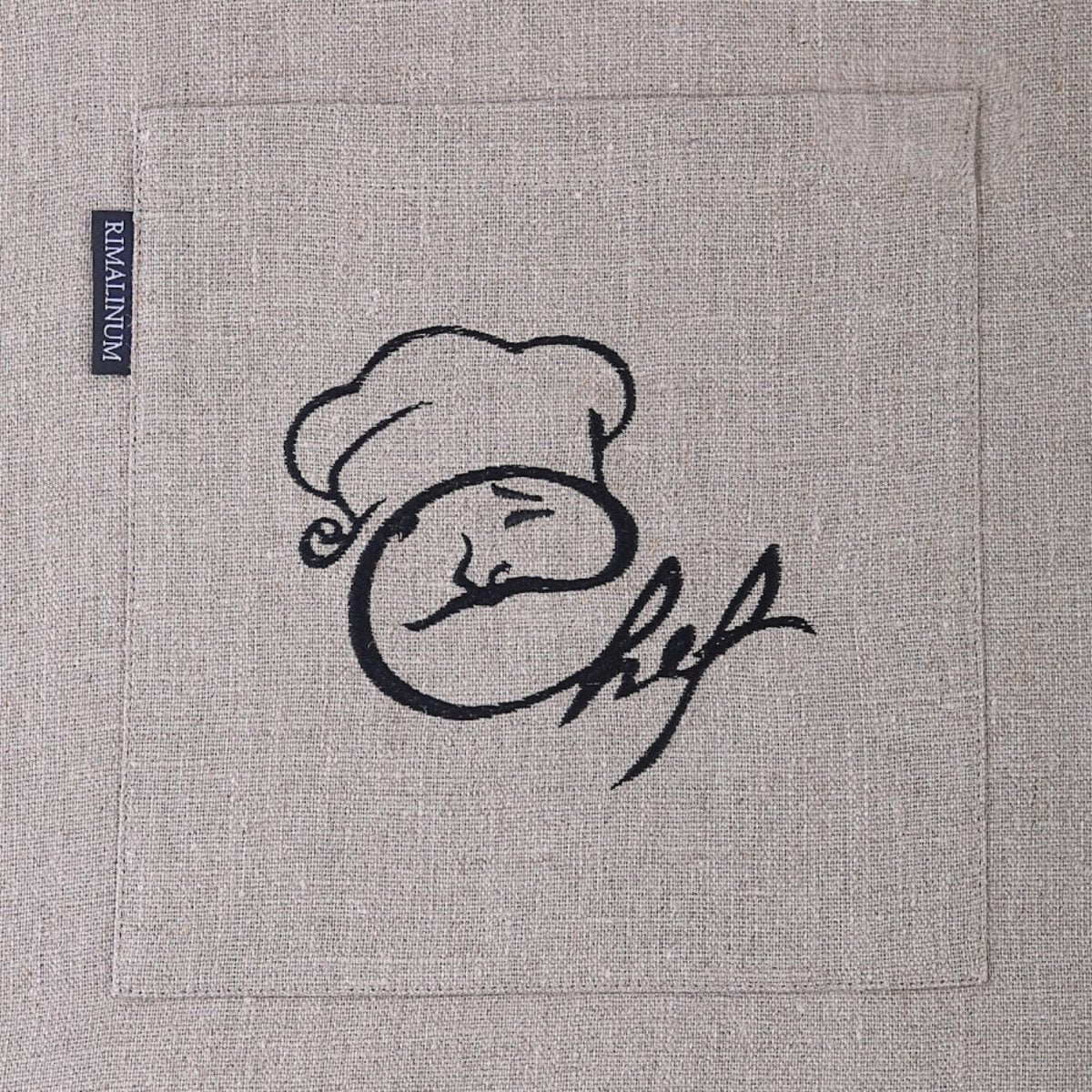 CHEF Natural Linen Waist Apron with Two Pockets - RIMALINUM