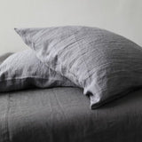 Classic Style Linen Pillowcase "Monika" | White and Grey Natural Linen Pillow Shams - RIMALINUM