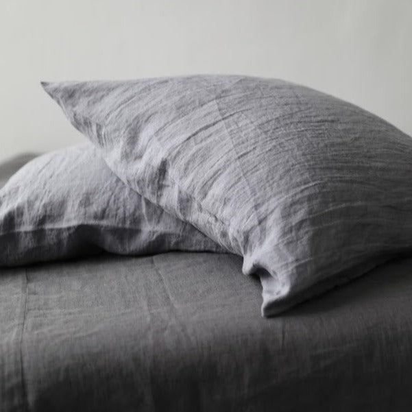 Classic Style Linen Pillowcase "Monika" | White and Grey Natural Linen Pillow Shams - RIMALINUM