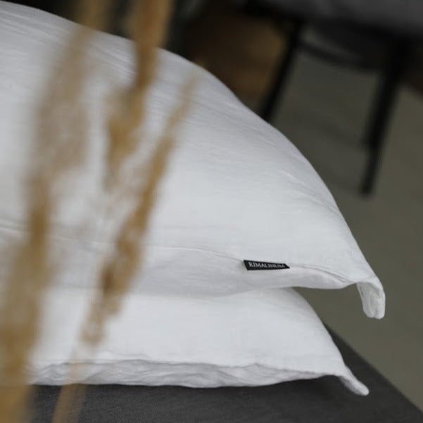 Classic Style Linen Pillowcase "Monika" | White and Grey Natural Linen Pillow Shams - RIMALINUM