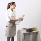 COOKING WITH LOVE Natural Linen Waist Apron | Large Side Pocket with Laces | Kitchen Utensils Ebroidery - RIMALINUM