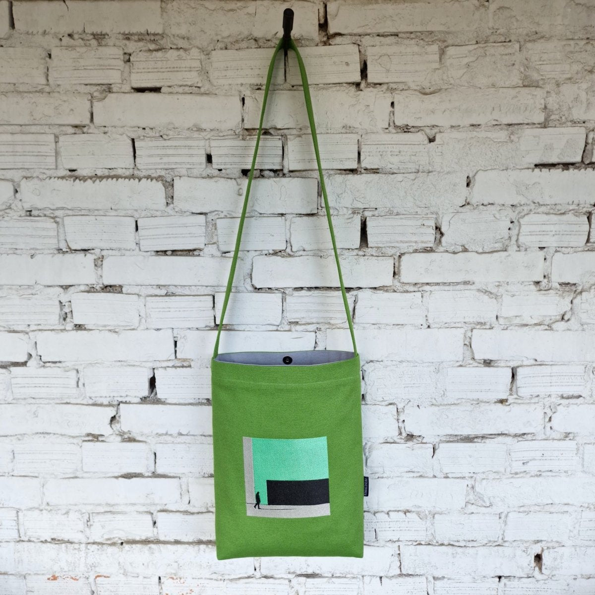 Green Linen and Cotton Canvas Crossbody Bag with Light Grey Lining - RIMALINUM