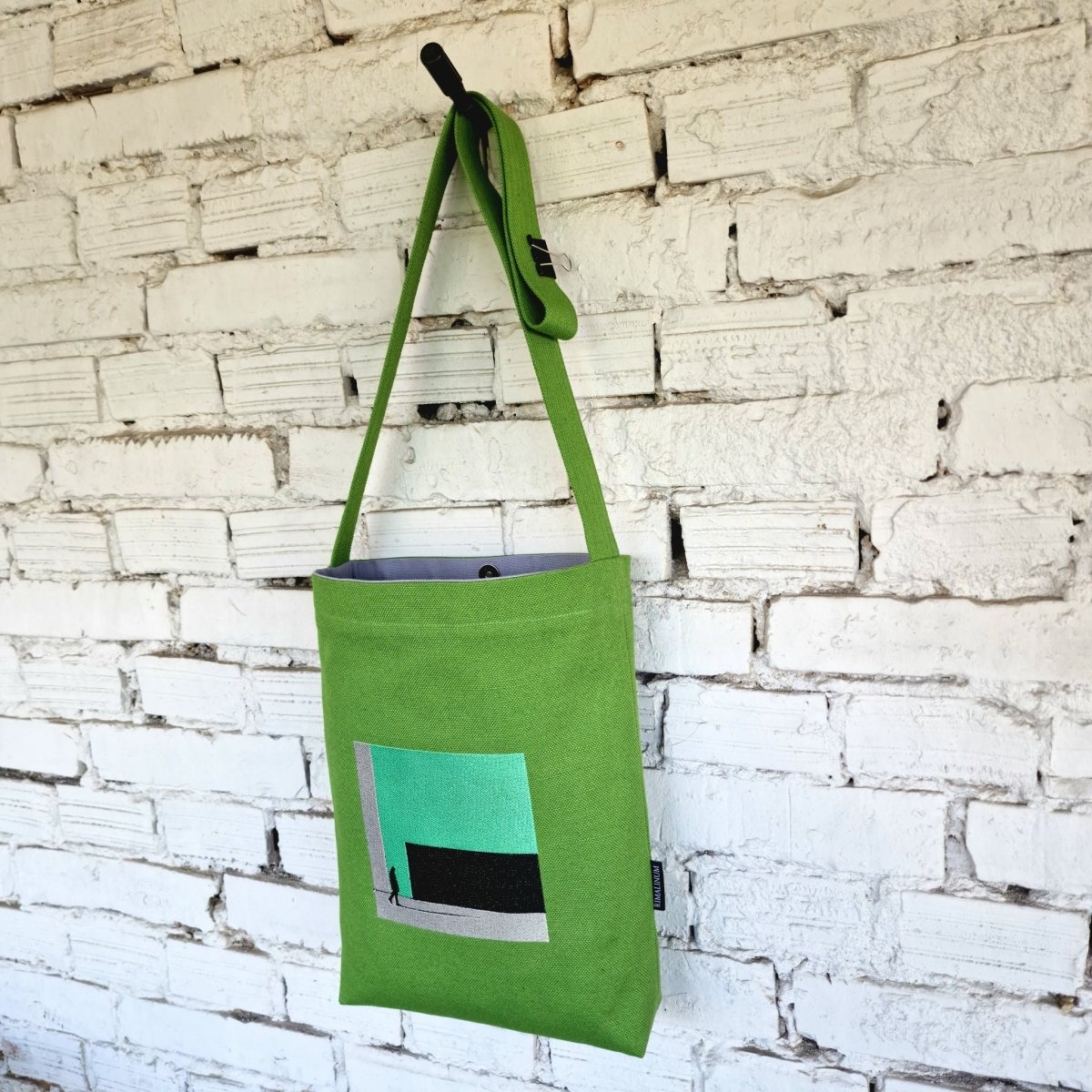 Green Linen and Cotton Canvas Crossbody Bag with Light Grey Lining - RIMALINUM