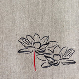 Handmade Natural Linen Bag, Adorned with Embroidered Lotus Flower and Leather Handles - RIMALINUM