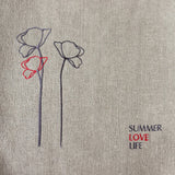 Handmade Natural Linen Bag Adorned with Minimalist Poppy Flowers and SUMMER LOVE LIFE Inscription - RIMALINUM
