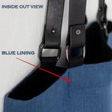 Large Black Linen - cotton Canvas Tote Bag with Genuine Leather Handles and Embroidery - RIMALINUM