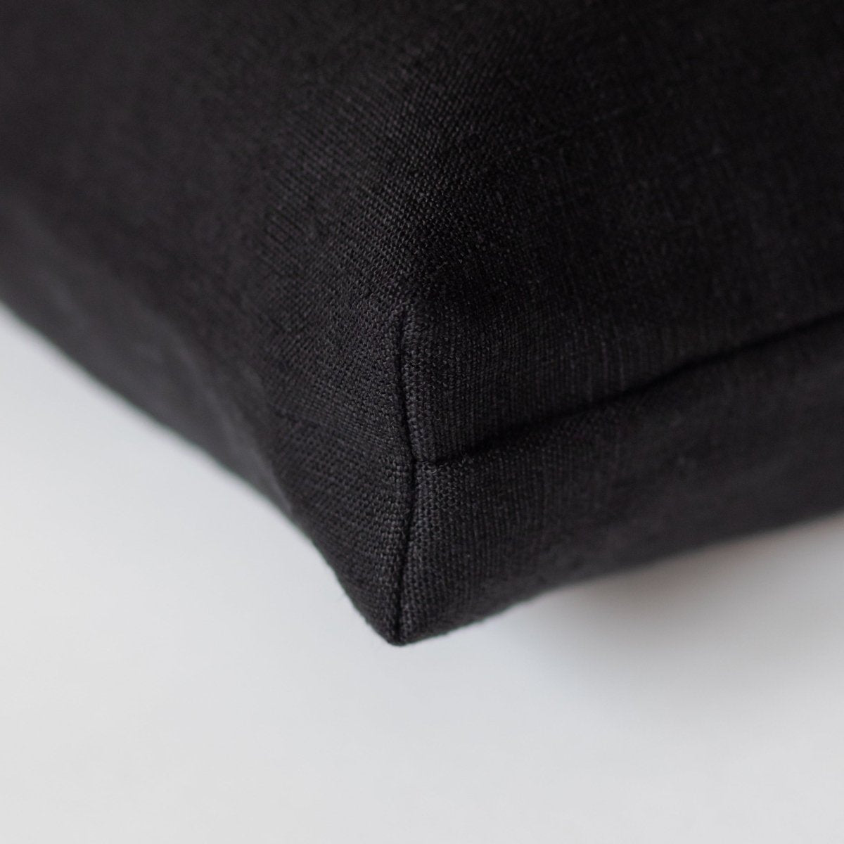 Large Black Linen - cotton Canvas Tote Bag with Genuine Leather Handles and Embroidery - RIMALINUM