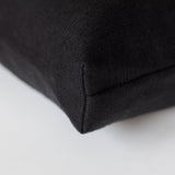 Large Black Linen - cotton Canvas Tote Bag with Genuine Leather Handles and Embroidery - RIMALINUM