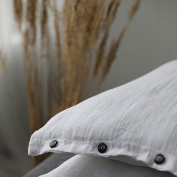 Linen Pillowcase "Mariana" | Linen Pillow Shams With Side Buttons | White and Grey Pillow Covers | Antistatic - RIMALINUM