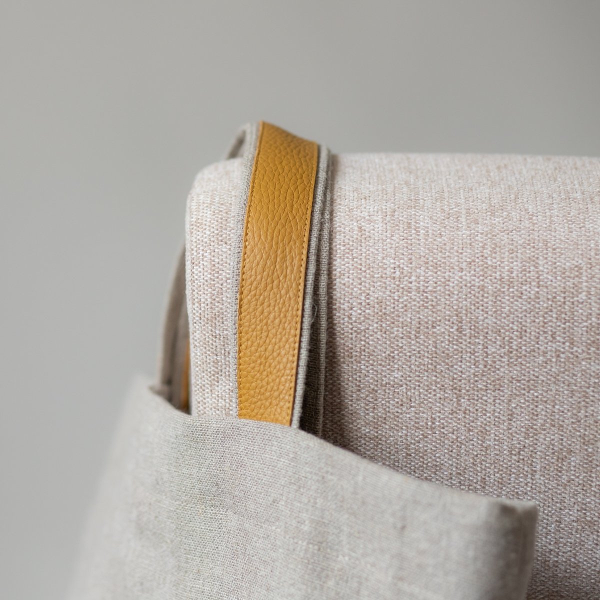 LT IDENTITY Natural Linen Bag with Lithuanian Folk Art Motives and Leather Handles - RIMALINUM