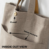 LT IDENTITY Natural Linen Bag with Lithuanian Folk Art Motives and Leather Handles - RIMALINUM