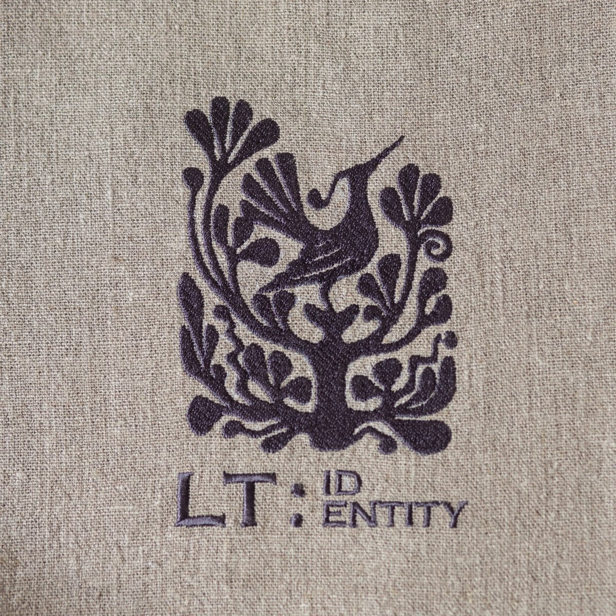 LT IDENTITY Natural Linen Bag with Lithuanian Folk Art Motives and Leather Handles - RIMALINUM