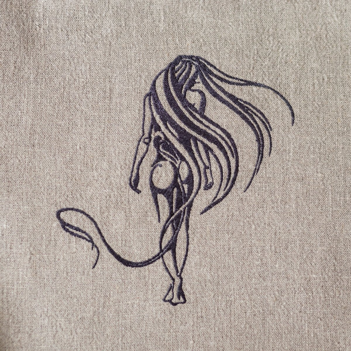 Natural Linen Bag with Girl's Figure with Long Hair Embroidery | Durable, Elegant, Exceptional Gift - RIMALINUM