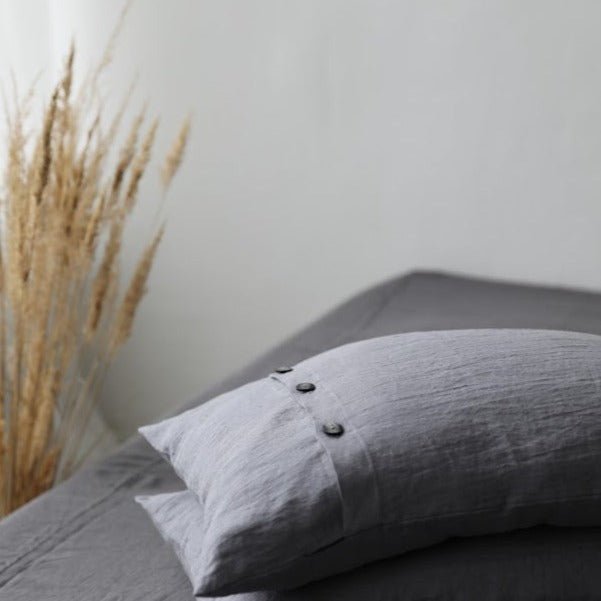 Natural Linen Pillowcase "Karolina" - Envelope Closure With Buttons | Hypoallergenic, Anti - Bacterial and Eco - Friendly - RIMALINUM