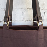 Leather strap attachment with metal hardware handmade tote bag