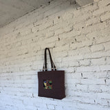 Side view brown minimalist linen tote bag large shopper