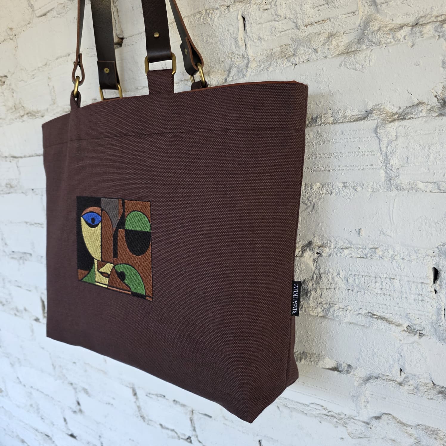 Brown linen cotton fabric texture eco friendly tote bag