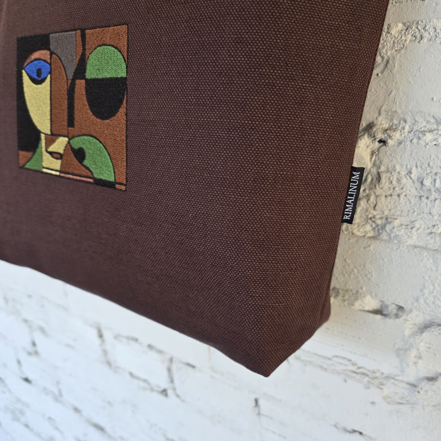 Artistic embroidered abstract face design modern tote bag