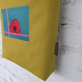 Mustard Yellow Embroidered Crossbody Bag with Poppy – Handmade Fabric Shoulder Bag