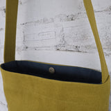 Mustard Yellow Embroidered Crossbody Bag with Poppy – Handmade Fabric Shoulder Bag