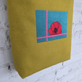 Mustard Yellow Embroidered Crossbody Bag with Poppy – Handmade Fabric Shoulder Bag