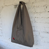 Oversized Khaki Hobo Bag with Geometric Embroidery