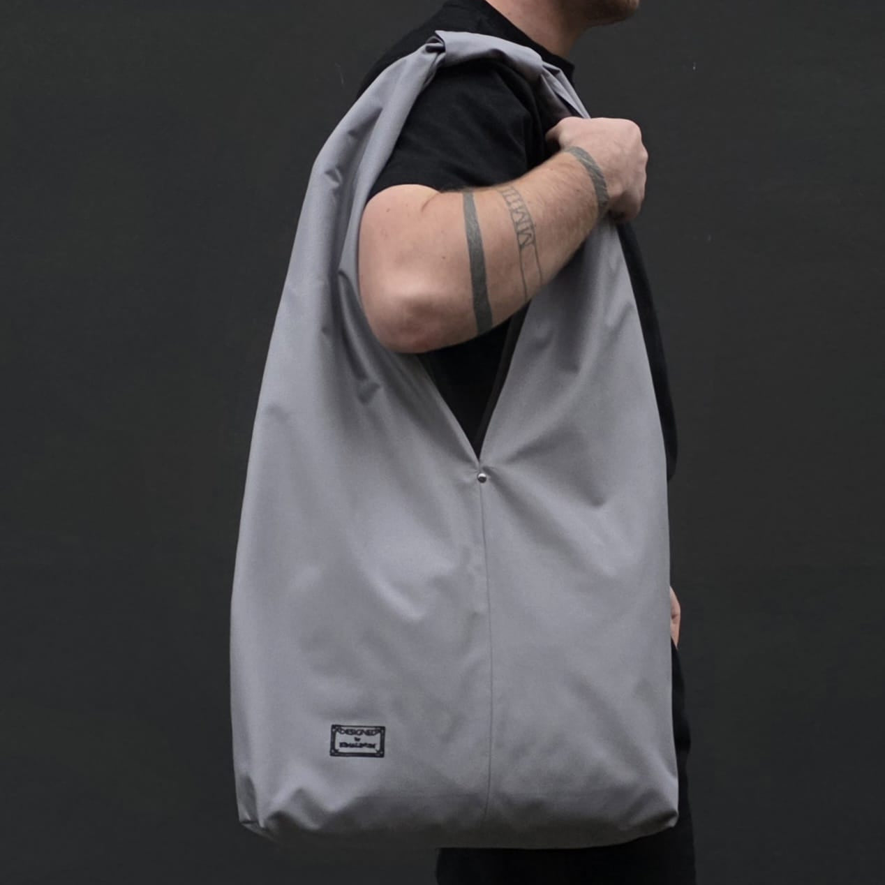 Large light grey waterproof hobo tote – unisex handmade shoulder bag by RIMALINUM