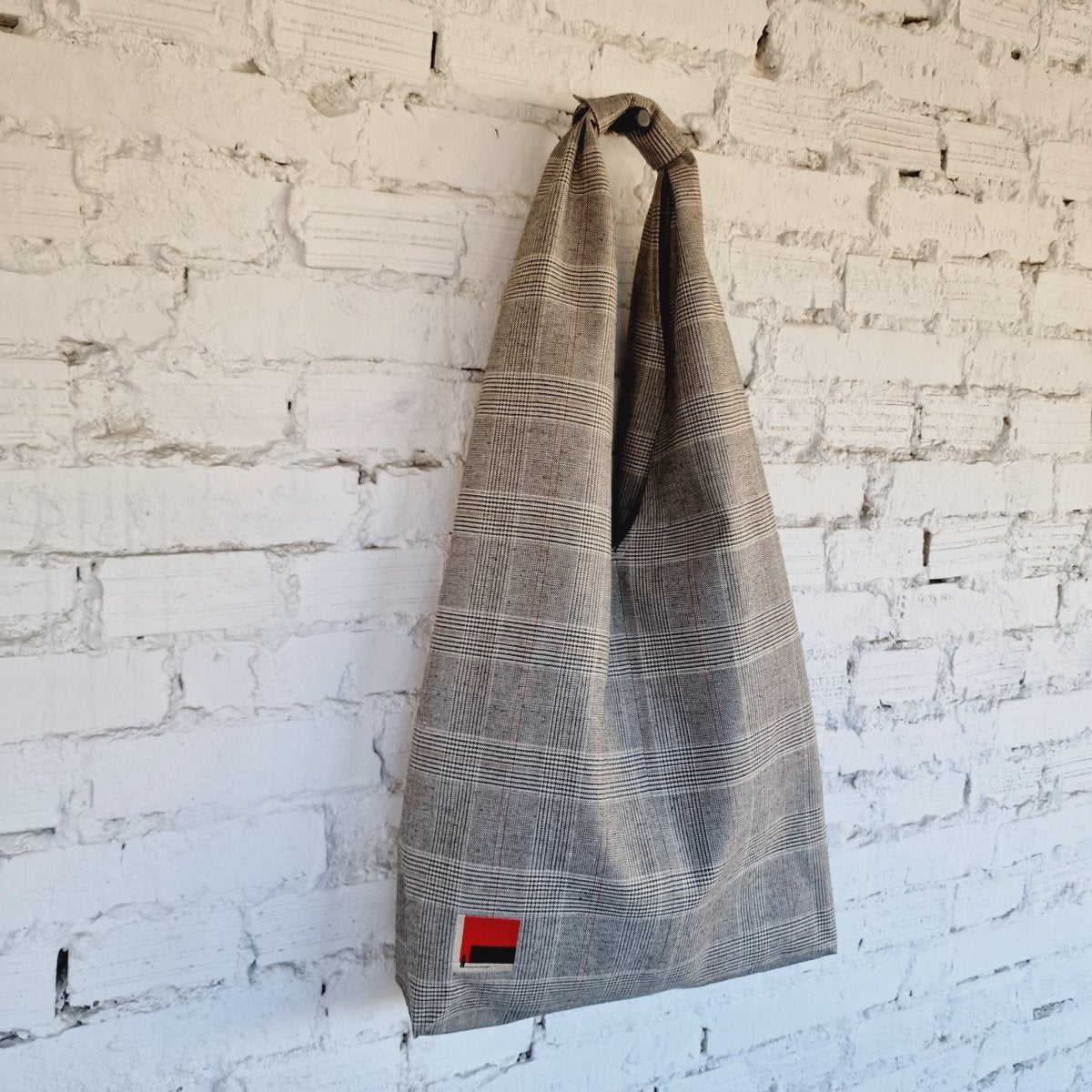 Rimalinum Plaid Hobo Bag – Handmade Fabric Shoulder Bag with Embroidered Accent - RIMALINUM