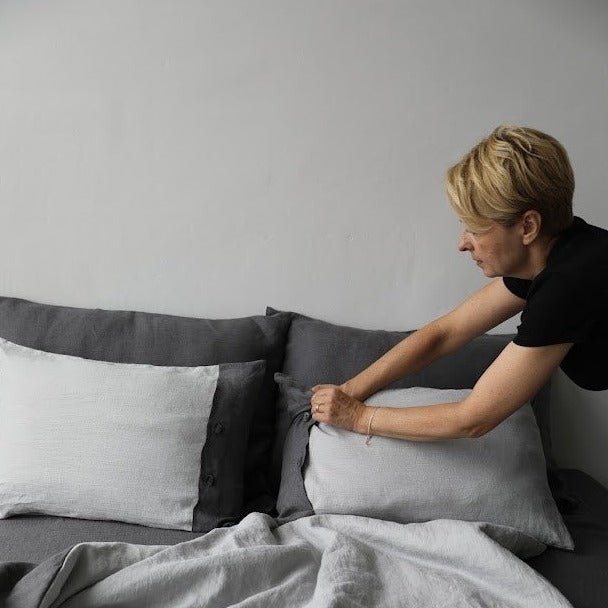 Two - Tone Linen Buttoned - Up Duvet Cover "Donatela" | Multiple EU/UK and USA/CA Sizes | Anti - Bacterial - RIMALINUM