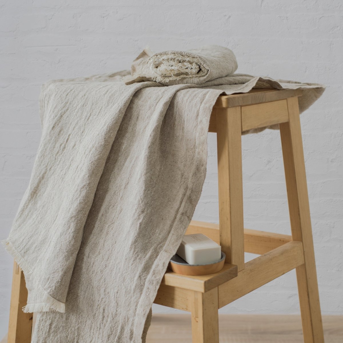 Authentic Unbleached Linen Hand & Bath Towel Set with Fringes - RIMALINUM