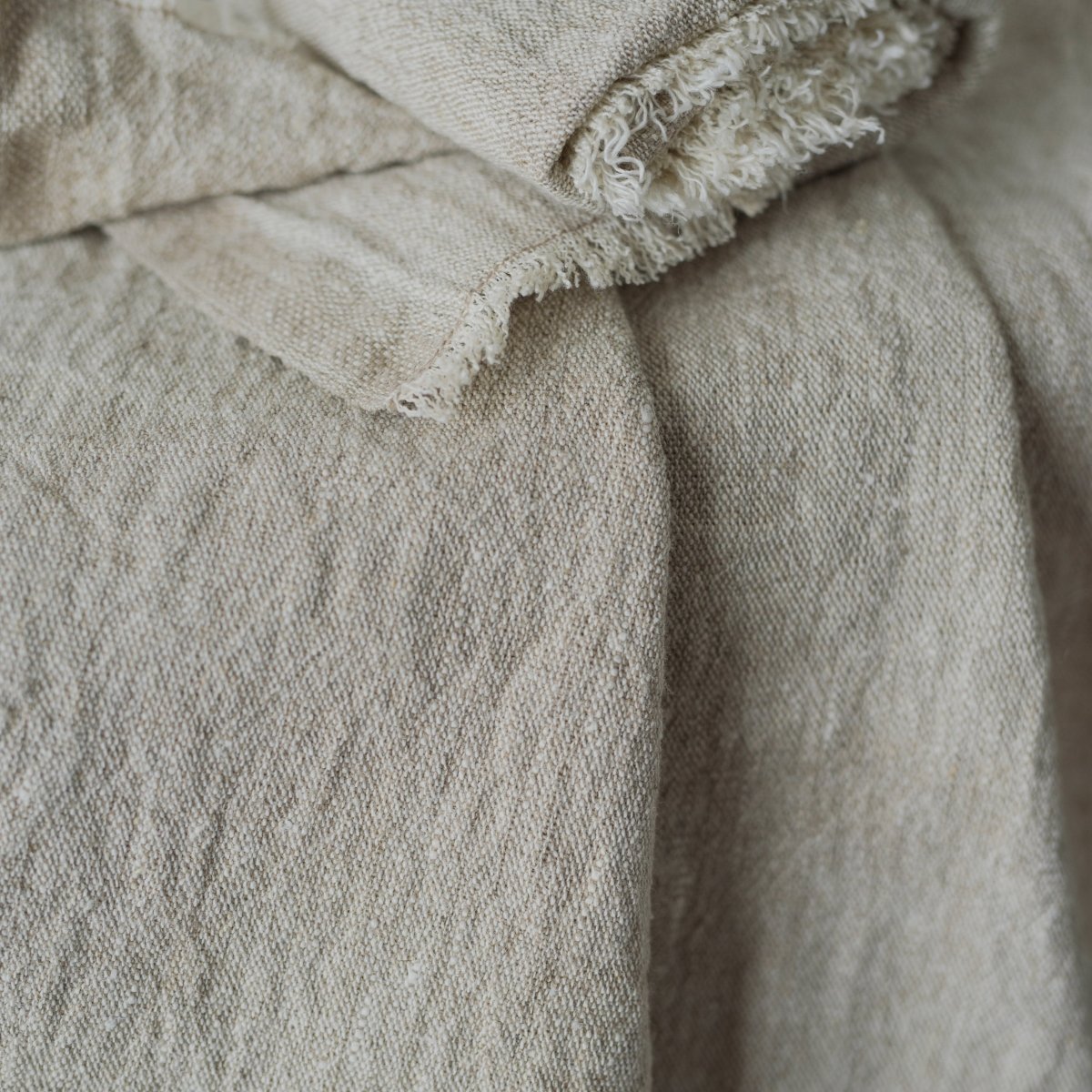 Authentic Unbleached Linen Hand & Bath Towel Set with Fringes - RIMALINUM