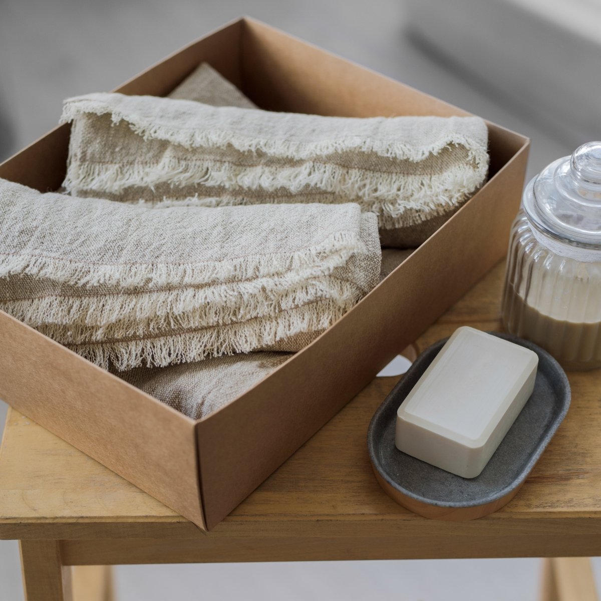 Authentic Unbleached Linen Hand & Bath Towel Set with Fringes - RIMALINUM