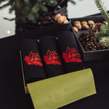 Black Linen Napkin with Red Holly Embroidery | Elegant Christmas Table Decor 2025 | Sets of 2, 4, or 6 - RIMALINUM
