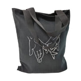 Black Linen Tote Bag with Couple Holding Hands Embroidery - RIMALINUM