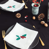 Christmas Linen Napkins with Holly Embroidery - RIMALINUM