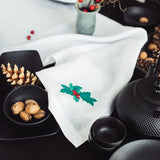 Christmas Linen Table Runner with Holly Embroidery - RIMALINUM