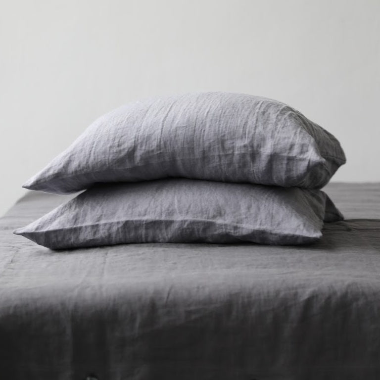 Classic Style Linen Pillowcase "Monika" | White and Grey Natural Linen Pillow Shams - RIMALINUM