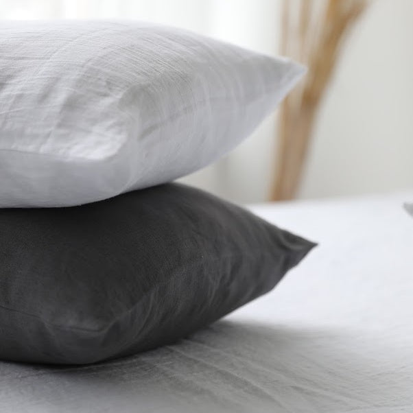 Classic Style Linen Pillowcase "Monika" | White and Grey Natural Linen Pillow Shams - RIMALINUM