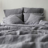Classic Style Linen Pillowcase "Monika" | White and Grey Natural Linen Pillow Shams - RIMALINUM