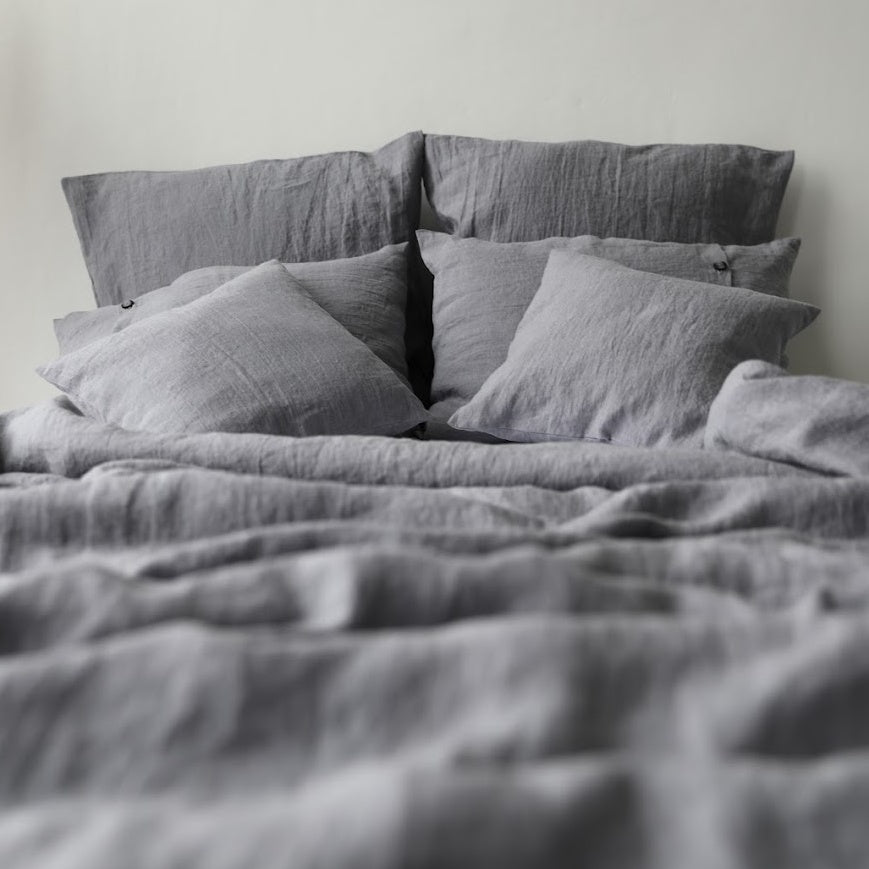 Classic Style Linen Pillowcase "Monika" | White and Grey Natural Linen Pillow Shams - RIMALINUM