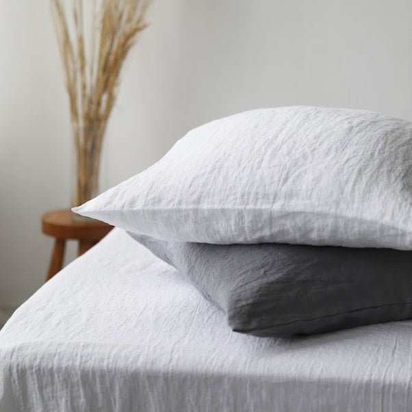 Classic Style Linen Pillowcase "Monika" | White and Grey Natural Linen Pillow Shams - RIMALINUM
