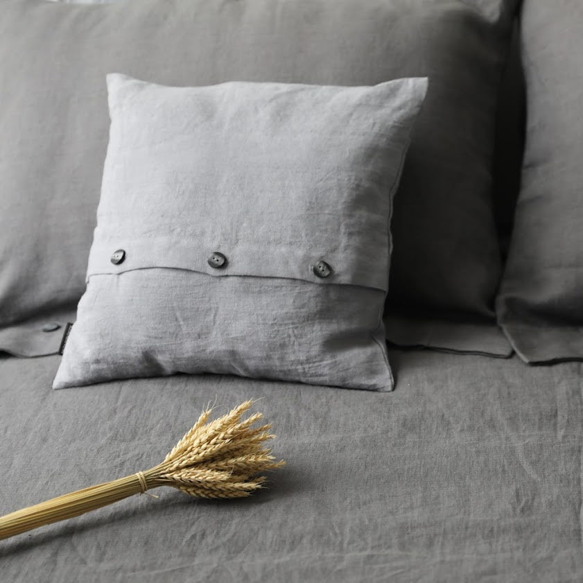 Decorative Buttoned - Up Linen Throw Pillow Cover for the Bedroom or Living Room | Hypoallergenic - RIMALINUM