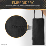 “Happy Day” Embroidered Linen Handbag with Leather Handles | Mini Bags - RIMALINUM