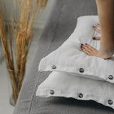 Linen Pillowcase "Mariana" | Linen Pillow Shams With Side Buttons | White and Grey Pillow Covers | Antistatic - RIMALINUM