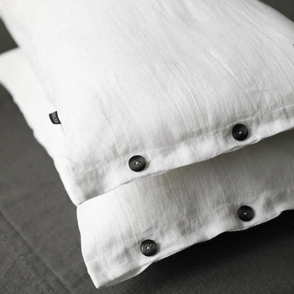 Linen Pillowcase "Mariana" | Linen Pillow Shams With Side Buttons | White and Grey Pillow Covers | Antistatic - RIMALINUM